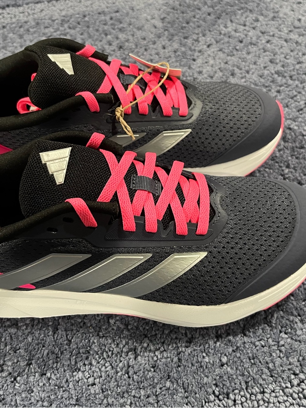 adidas Duramo SL2 Black Athletic Shoes with Pink Laces